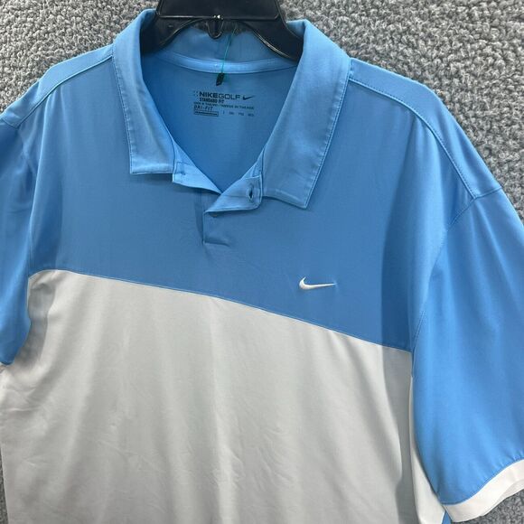 Nike Golf Shirt Men XXL 2XL Blue White Colorblock Standard Fit Dri-Fit Polo - Picture 2 of 10